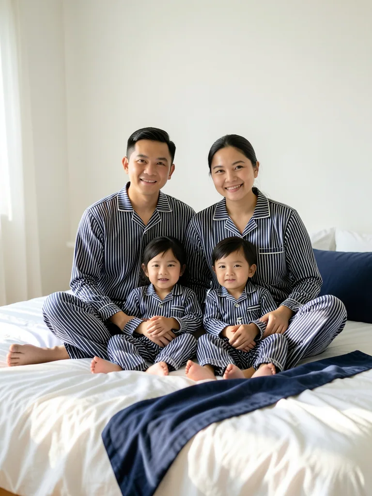 Piyama Keluarga Garis Navy